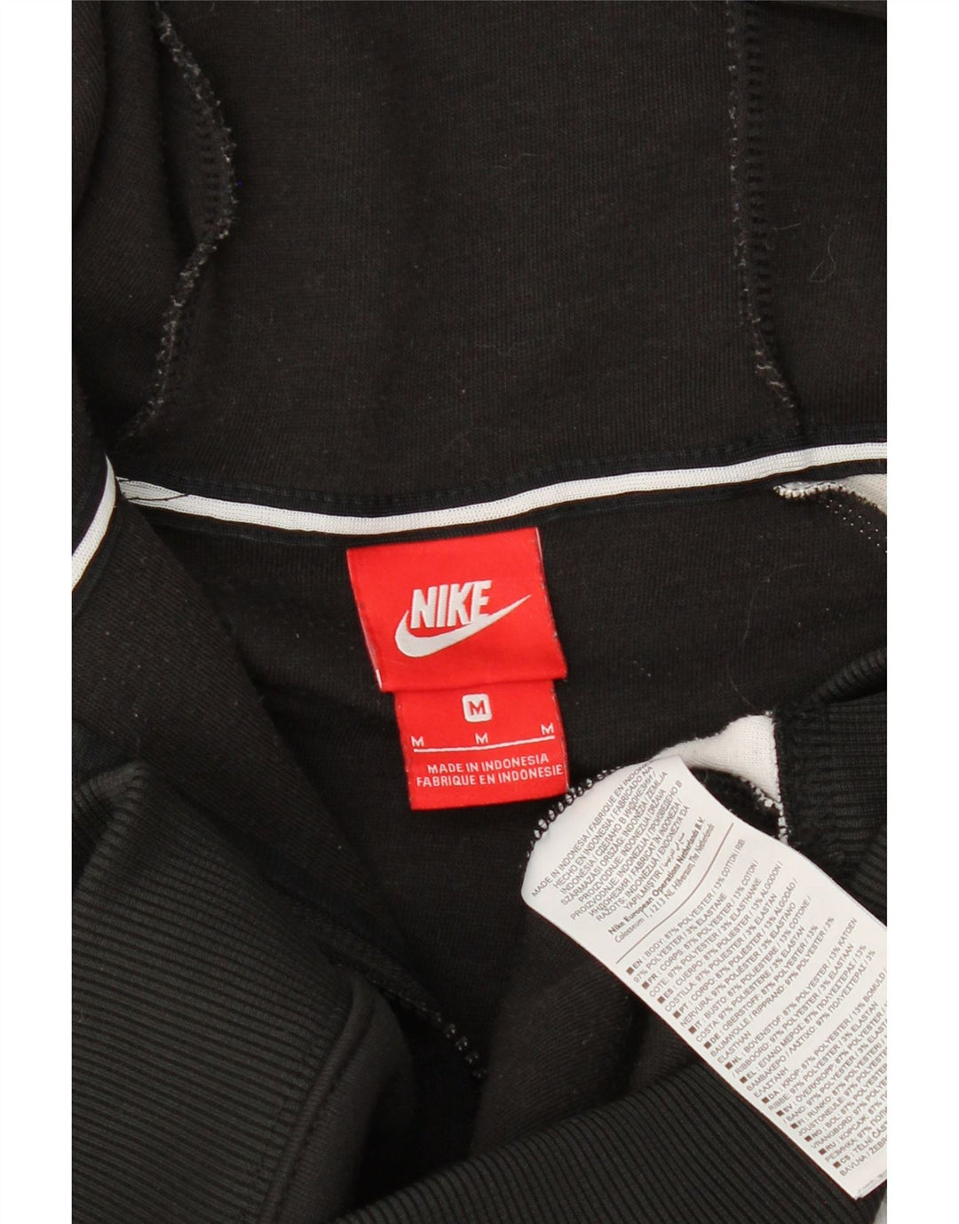 NIKE Mens Graphic Zip Hoodie Sweater Medium Black Colourblock Polyester Vintage Nike and Second-Hand Nike from Messina Hembry 