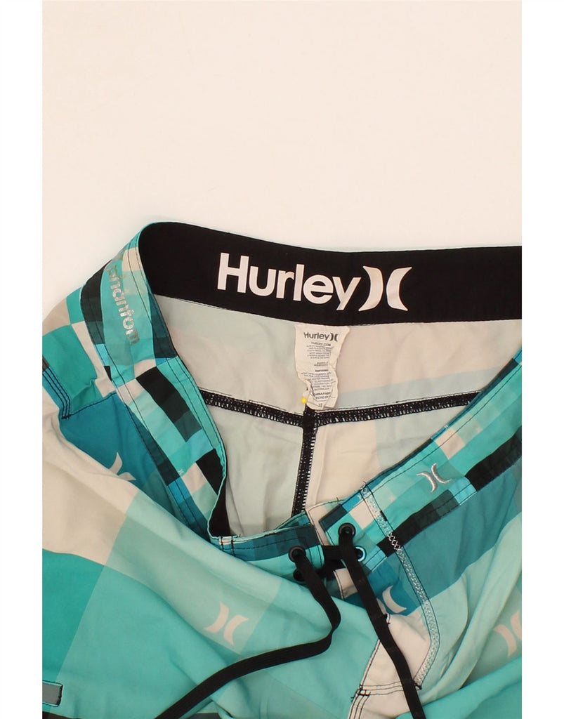 HURLEY Mens Graphic Swimming Shorts Medium  Blue Check Polyester Vintage Hurley and Second-Hand Hurley from Messina Hembry 