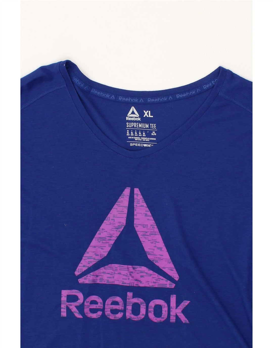REEBOK Womens Graphic T-Shirt Top UK 20/22 XL Blue Polyester Vintage Reebok and Second-Hand Reebok from Messina Hembry 