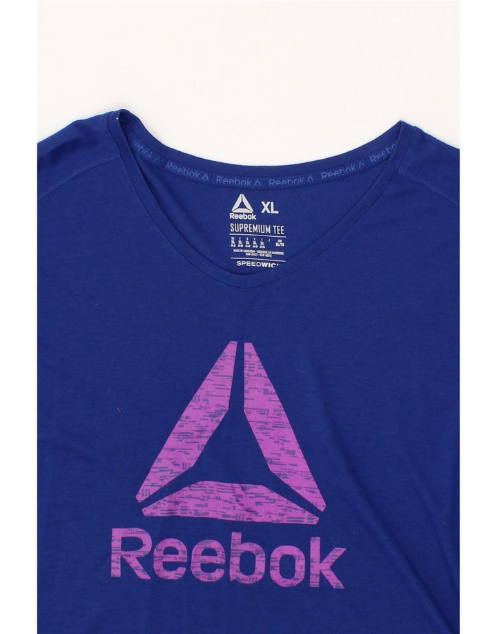 REEBOK Womens Graphic T-Shirt Top UK 20/22 XL Blue Polyester Vintage Reebok and Second-Hand Reebok from Messina Hembry 