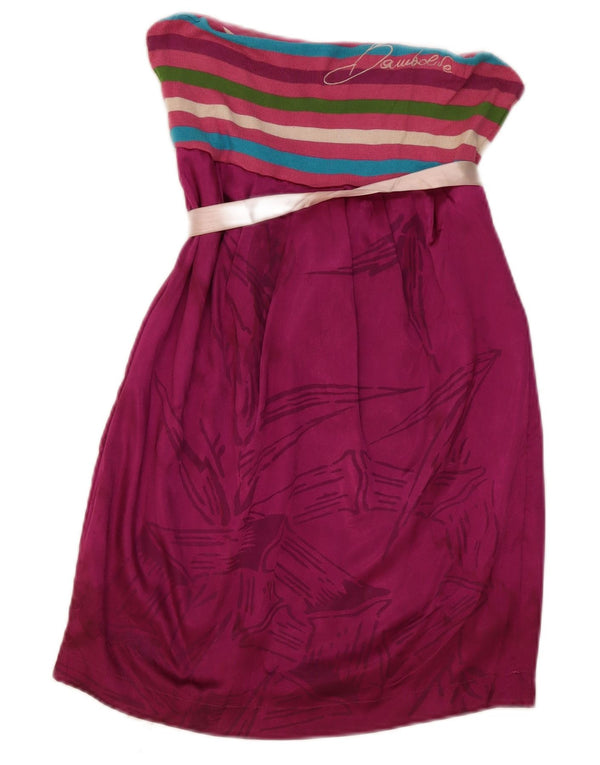 Vintage Womens Strapless Dress UK 12 Medium Pink Striped Polyester