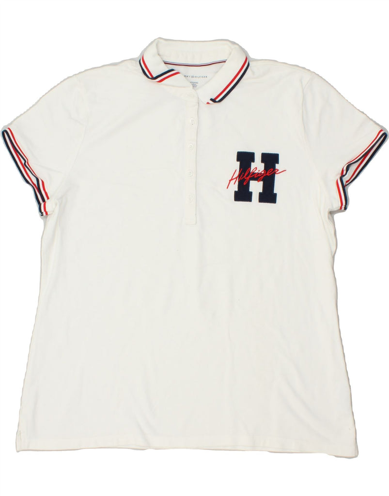TOMMY HILFIGER Womens Graphic Polo Shirt UK 20 2XL White Cotton | Vintage Tommy Hilfiger | Thrift | Second-Hand Tommy Hilfiger | Used Clothing | Messina Hembry 