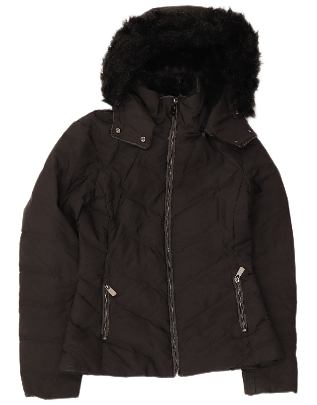 Zara Womens Hooded Padded Jacket UK 10 Small Black Polyester