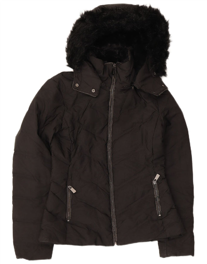 Zara Womens Hooded Padded Jacket UK 10 Small Black Polyester