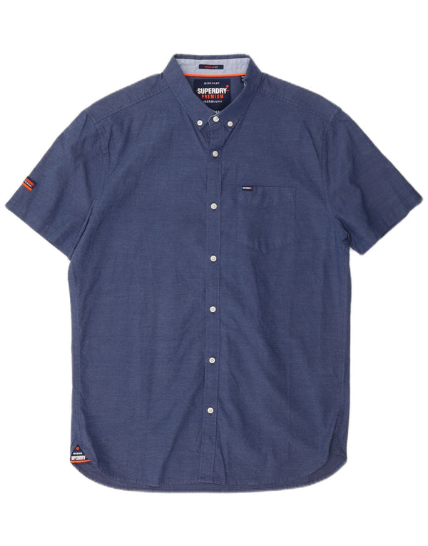 Superdry Mens Short Sleeve Regular Fit Shirt Medium Navy Blue Cotton