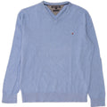 Tommy Hilfiger Mens V-Neck Jumper Sweater Large Blue Cotton