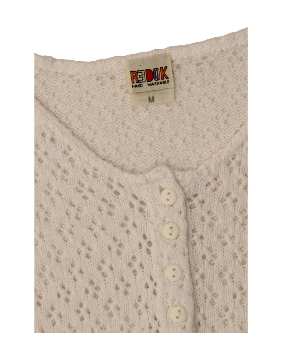 REDOK Womens Short Sleeve Crop Cardigan Top UK 12 Medium White Cotton Vintage Redok and Second-Hand Redok from Messina Hembry 