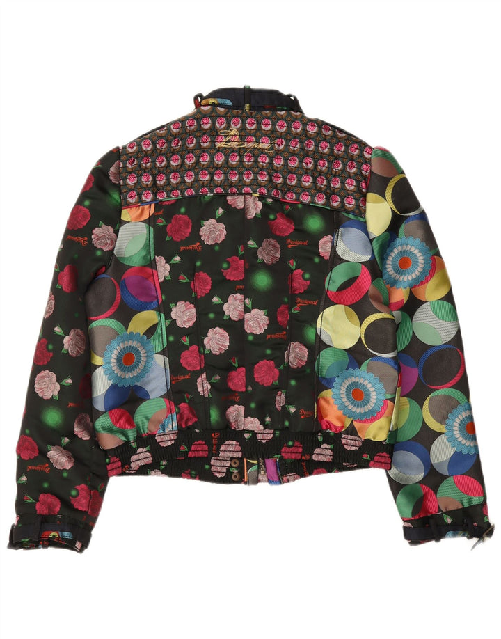 Desigual Womens Abstract Pattern Crop Bomber Jacket EU 46 XL Multicoloured