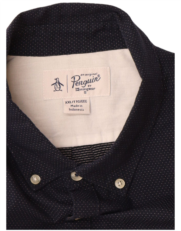 Penguin Mens Shirt 2XL Navy Blue Spotted Cotton
