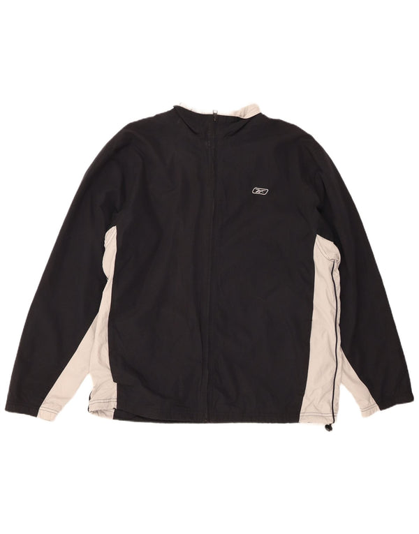 REEBOK Mens Tracksuit Top Jacket  Medium Black Colourblock Polyester