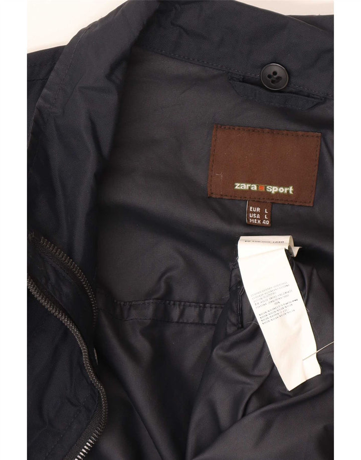 Zara Mens Utility Jacket UK 40 Large Navy Blue Nylon