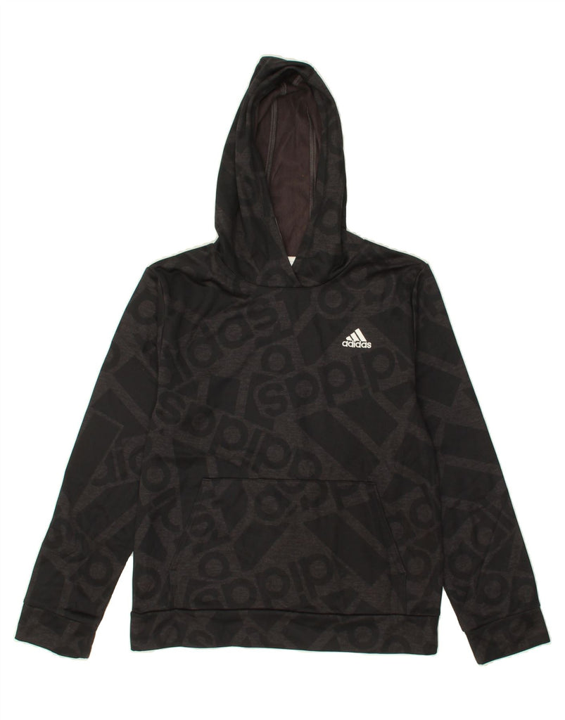 ADIDAS Girls Graphic Hoodie Jumper 14-15 Years Large Black Polyester Vintage Adidas and Second-Hand Adidas from Messina Hembry 