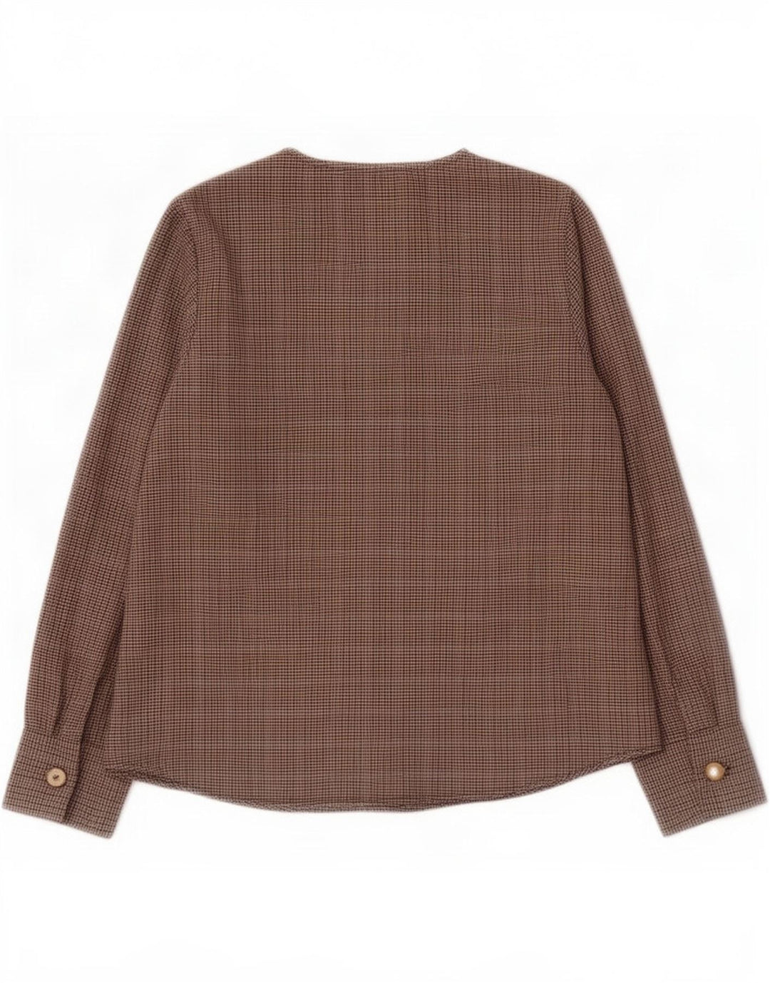 Zara Womens Long Sleeve Blouse Top UK 10 Small Brown Herringbone Polyester