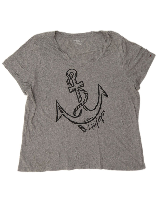 Tommy Hilfiger Womens Relaxed Fit Graphic T-Shirt Top UK 18 XL Grey Flecked