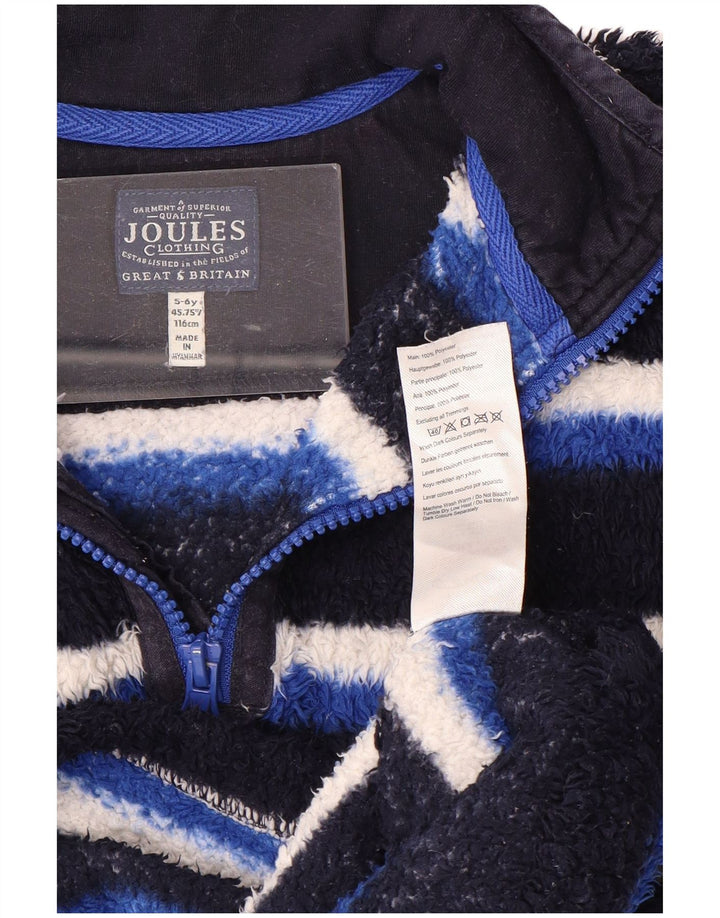 JOULES Boys Zip Neck Fleece Jumper 5-6 Years Blue Striped Polyester