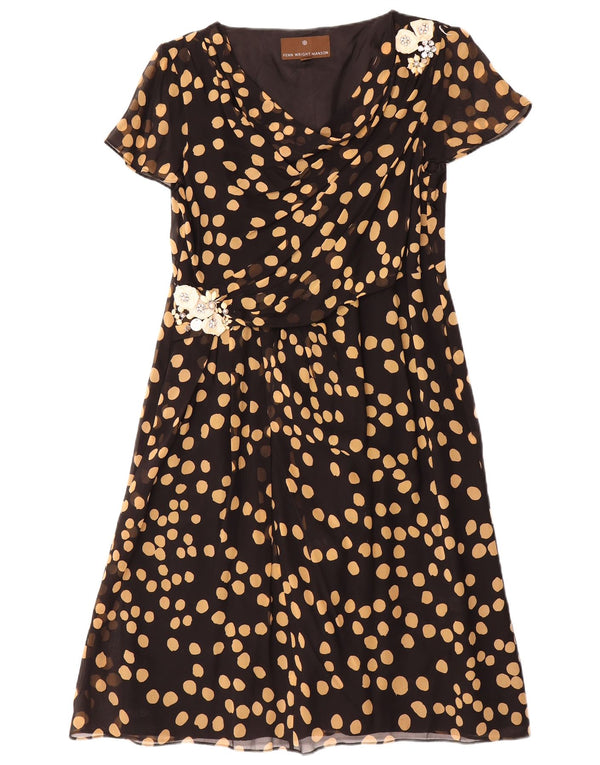 Fenn Wright Manson Womens A-Line Dress UK 14 Large Black Spotted Silk