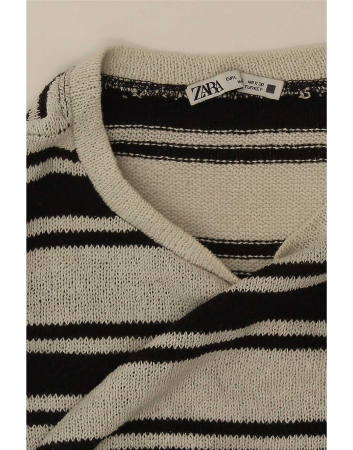 Zara Womens Crop Oversized Top Long Sleeve UK 16 Large Black Striped