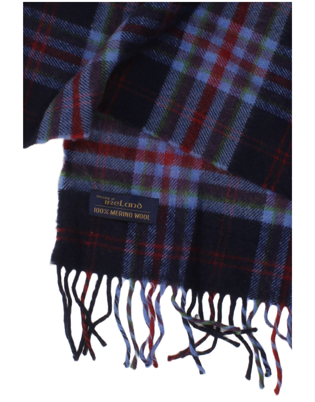 Ireland Mens Rectangle Scarf One Size Navy Blue Plaid Merino Wool Winter
