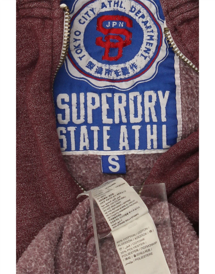 SUPERDRY Mens Graphic Zip Hoodie Sweater Small Burgundy Cotton