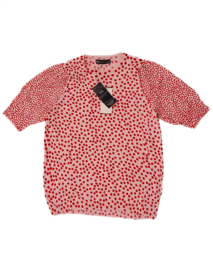 Marks & Spencer Womens 1/2 Sleeve Blouse Top UK 12 Medium Pink Spotted