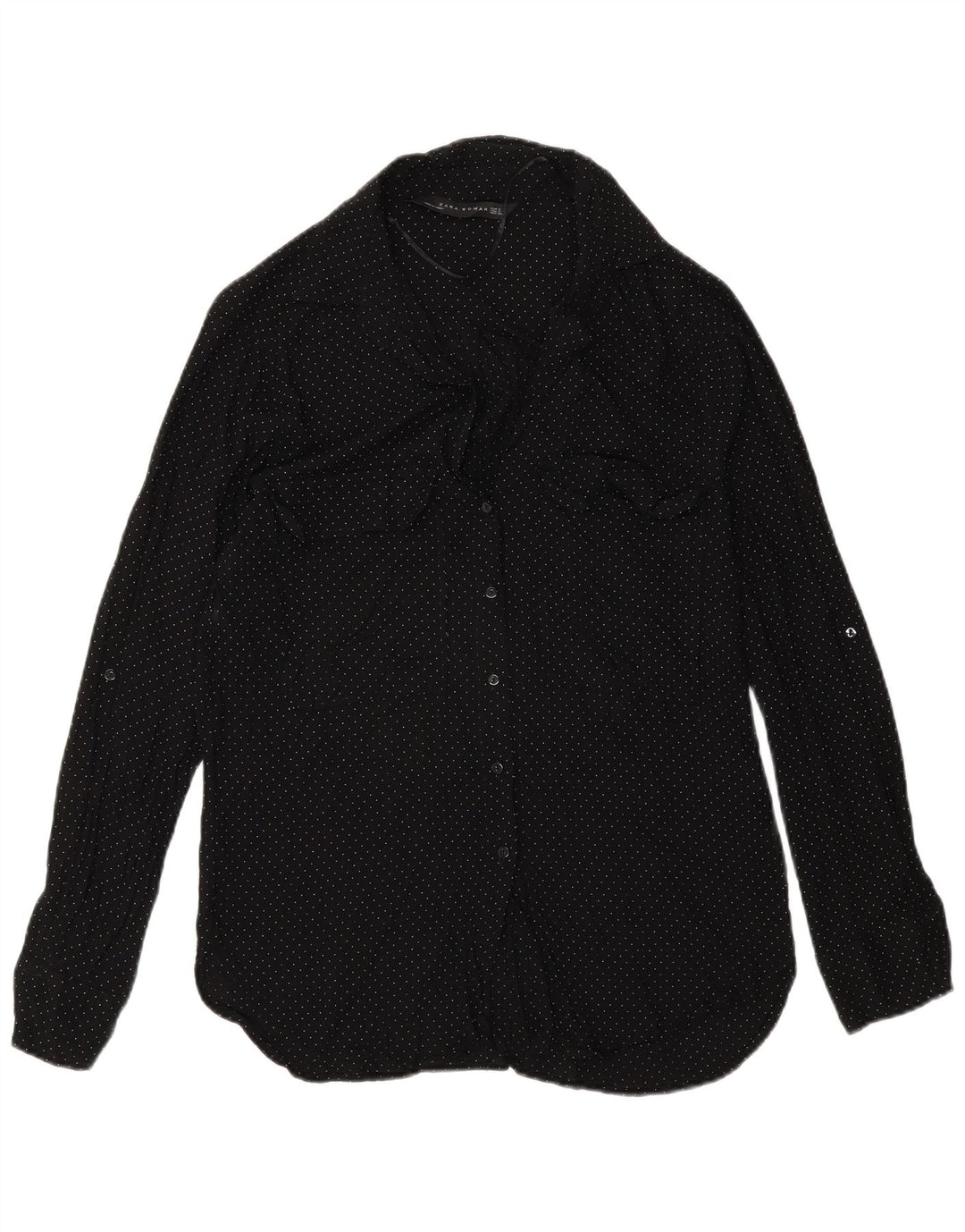 Zara Womens Shirt UK 10 Small Black Spotted Viscose