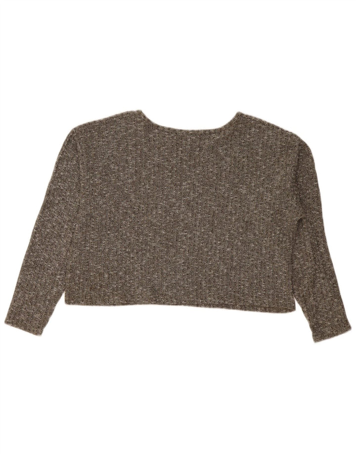 Topshop Womens Oversized Boat Neck Jumper Sweater UK 8 Small Khaki Flecked