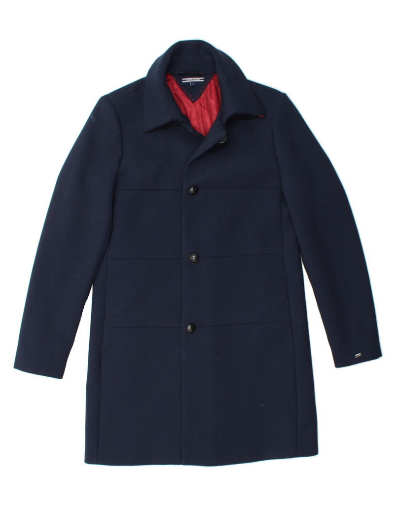 TOMMY HILFIGER Womens Loose Fit Overcoat UK 10 Small Navy Blue Polyester Vintage Tommy Hilfiger and Second-Hand Tommy Hilfiger from Messina Hembry 
