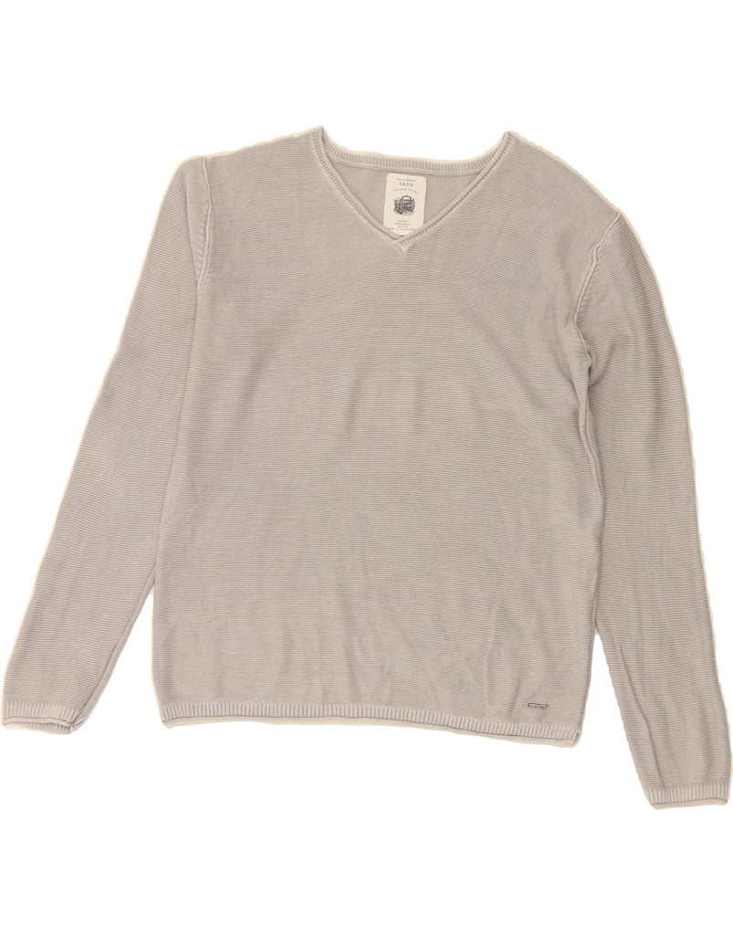 ZARA Boys V-Neck Jumper Sweater 11-12 Years Grey Viscose Vintage Zara and Second-Hand Zara from Messina Hembry 