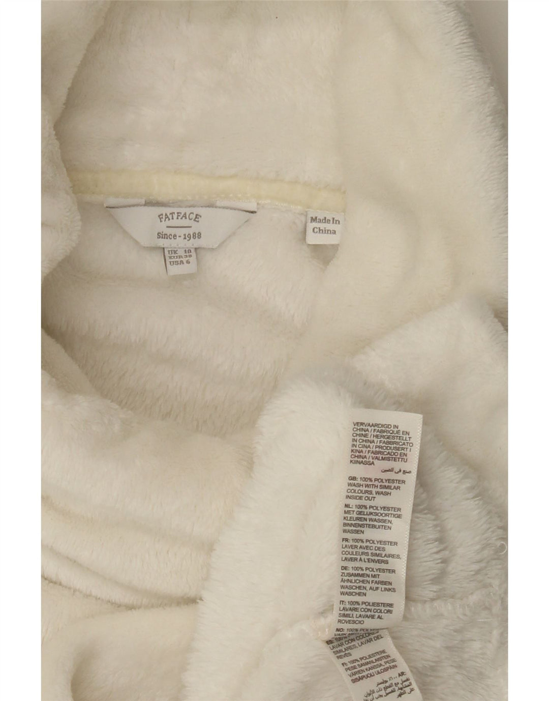 FAT FACE Womens Roll Neck Fleece Jumper UK 10 Small White Polyester