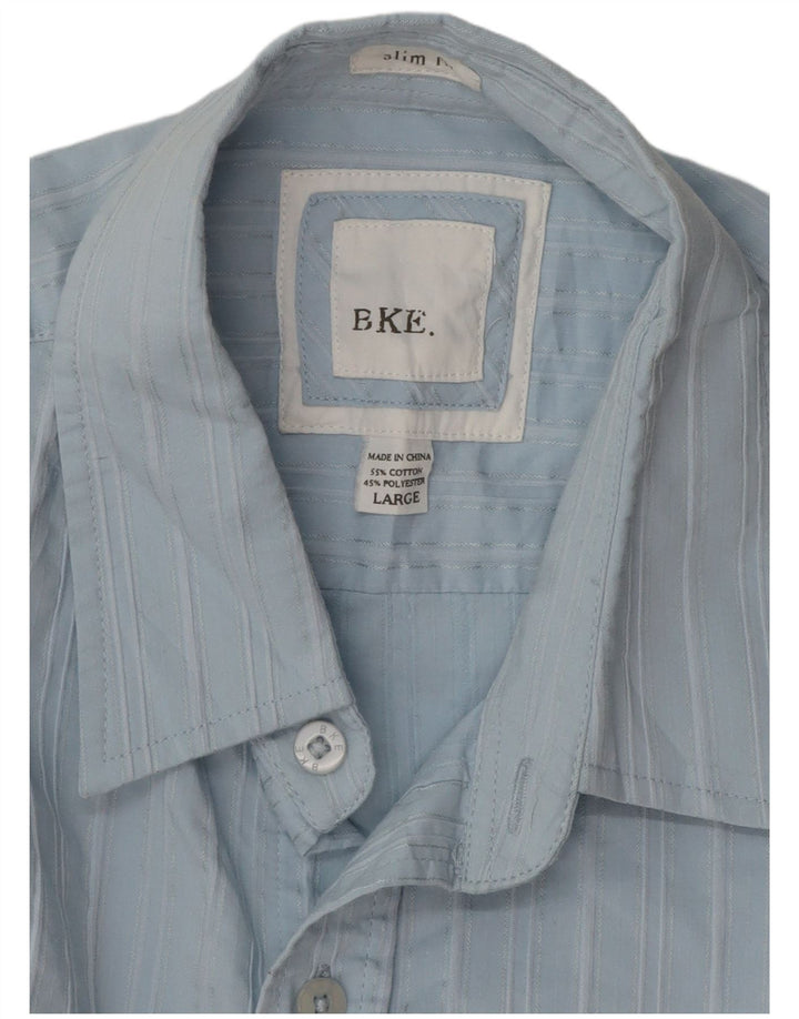 BKE Mens Slim Fit Shirt Large Blue Striped Cotton