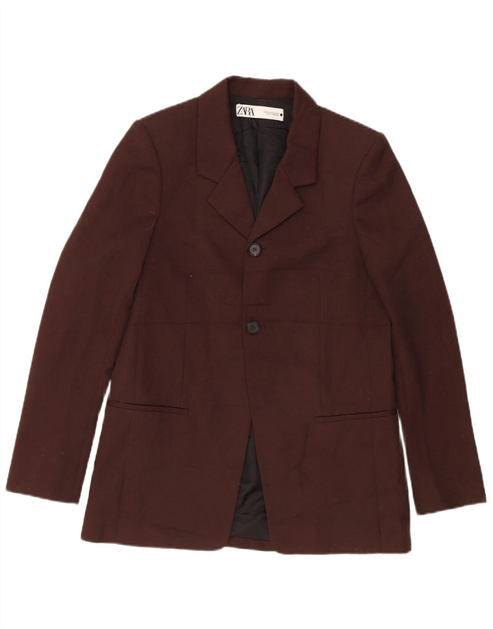 Zara Mens 2 Button Blazer Jacket UK 34 XS Brown Polyester