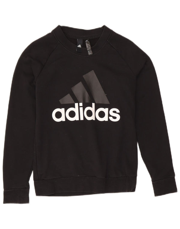 Adidas Womens Graphic Sweatshirt Jumper UK 8/10 Small Black Cotton