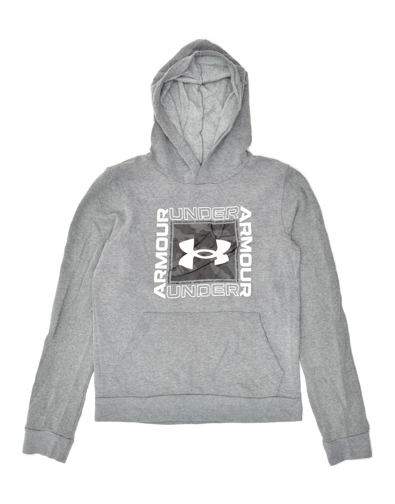 UNDER ARMOUR Boys Graphic Hoodie Jumper 12-13 Years Large Grey Cotton | Vintage Under Armour | Thrift | Second-Hand Under Armour | Used Clothing | Messina Hembry 