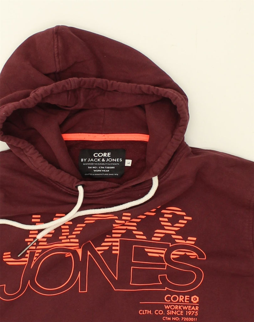 JACK & JONES Mens Slim Fit Graphic Hoodie Jumper Large Burgundy Cotton | Vintage Jack & Jones | Thrift | Second-Hand Jack & Jones | Used Clothing | Messina Hembry 