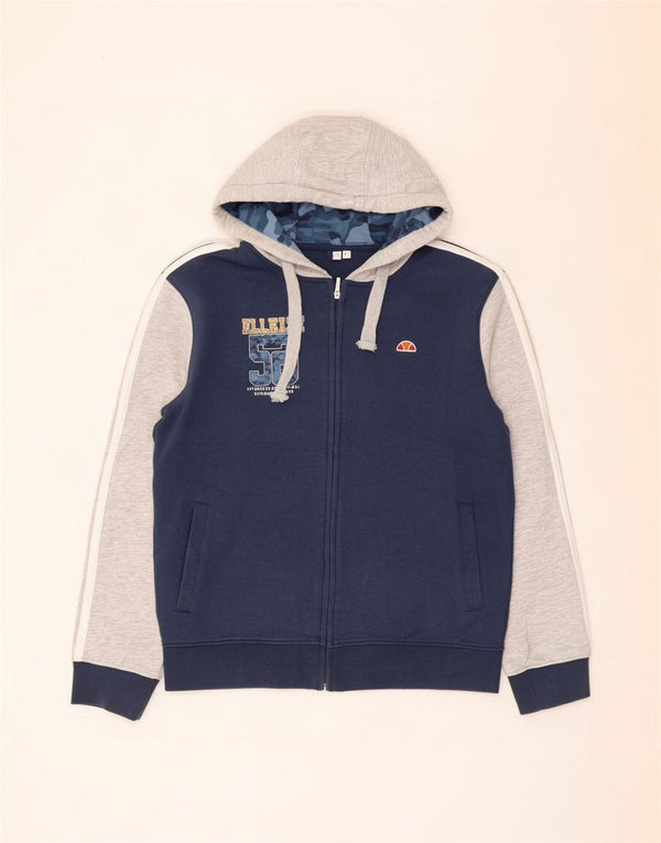 Ellesse Mens Graphic Zip Hoodie Sweater Large Navy Blue Colourblock Cotton
