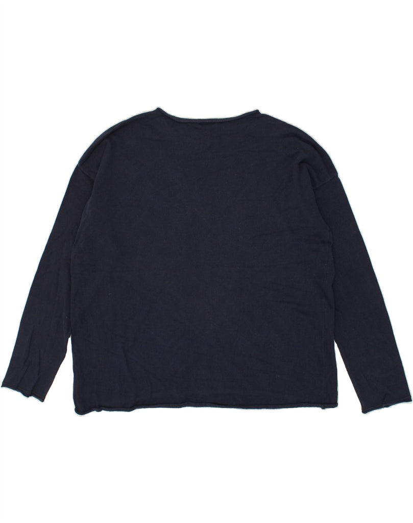 BENETTON Womens Top Long Sleeve UK 14 Medium Navy Blue Viscose Vintage Benetton and Second-Hand Benetton from Messina Hembry 