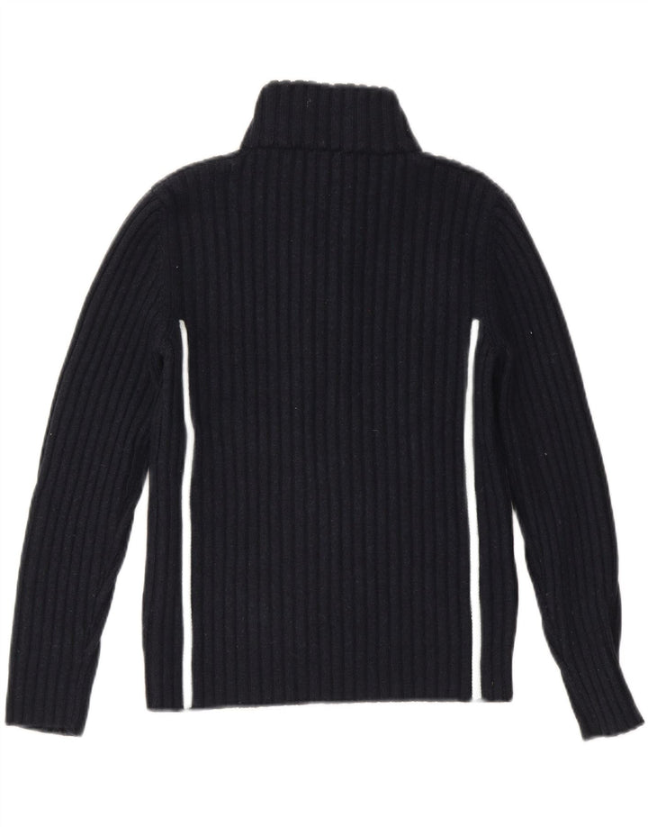 TRUSSARDI Womens Zip Neck Jumper Sweater UK 10 Small Navy Blue Wool Vintage Trussardi and Second-Hand Trussardi from Messina Hembry 