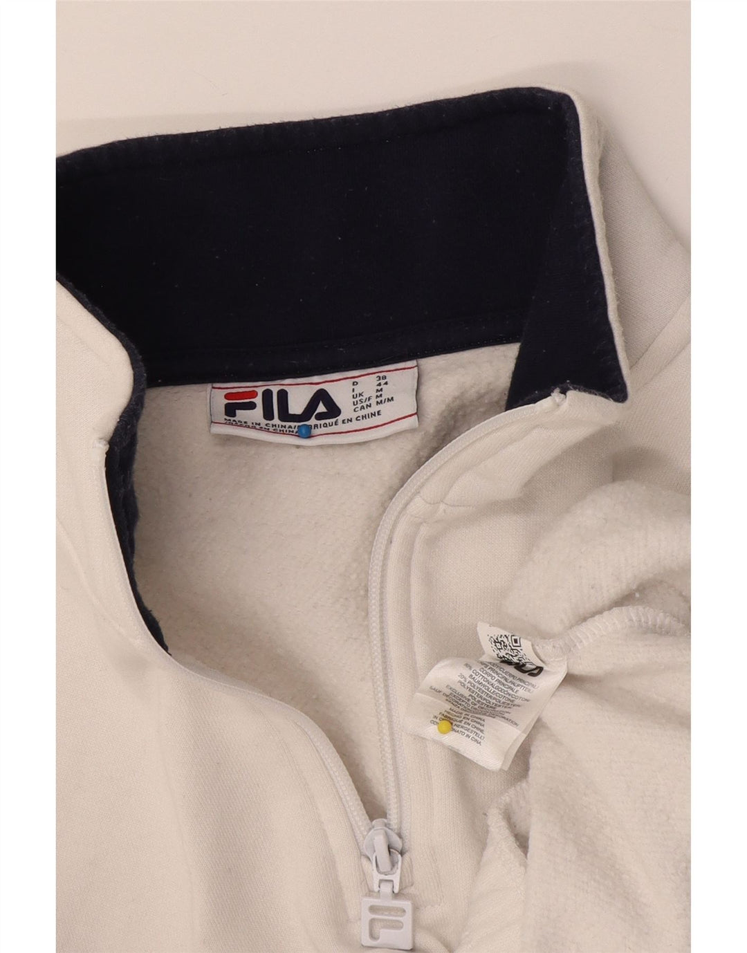 FILA Womens Graphic Zip Neck Sweatshirt Jumper UK 14 Medium White Cotton