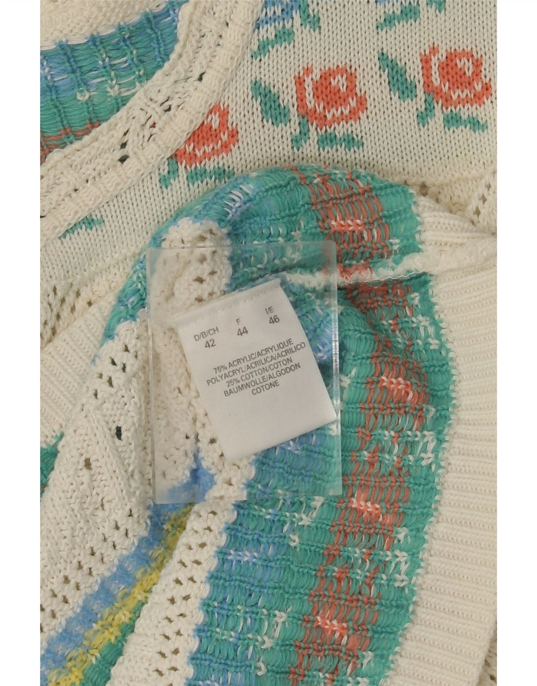 VINTAGE Womens Boat Neck Jumper Sweater IT 46 Large White Floral Acrylic