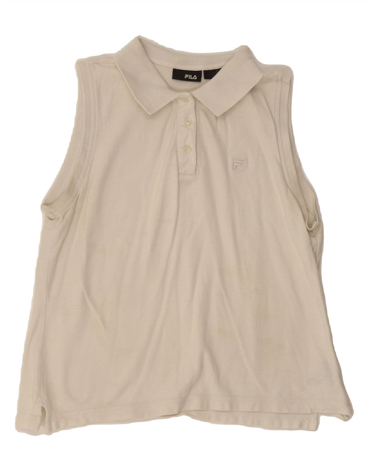 FILA Womens Sleeveless Polo Shirt UK 12 Medium Off White Vintage Fila and Second-Hand Fila from Messina Hembry 