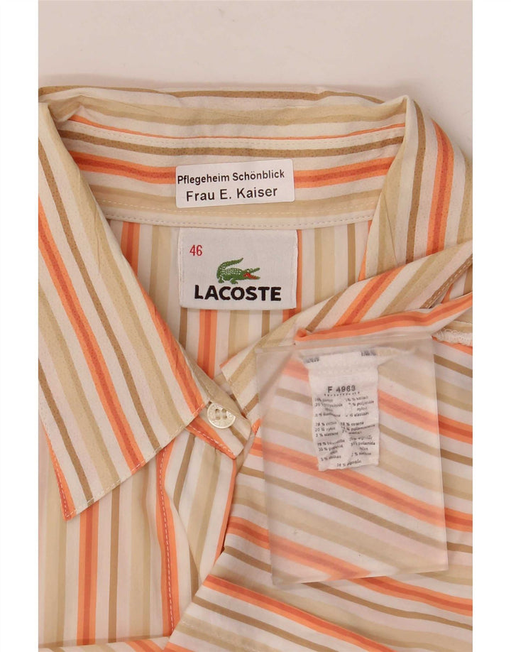 Lacoste Womens Shirt Size 46 XL Beige Pinstripe Cotton