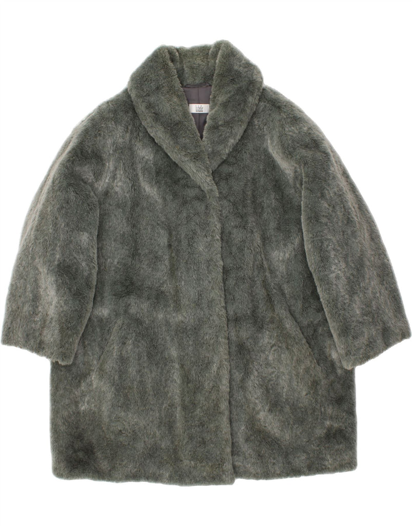 VINTAGE Womens Faux Fur Overcoat UK 16 Large Grey | Vintage Vintage | Thrift | Second-Hand Vintage | Used Clothing | Messina Hembry 