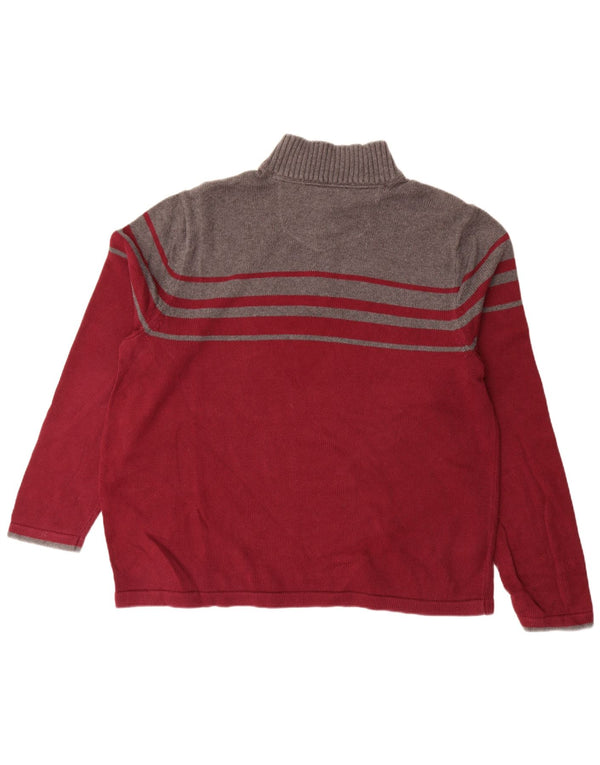 Eddie Bauer Mens Zip Neck Jumper Sweater XL Maroon Colourblock Cotton