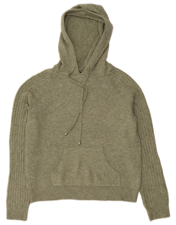 Marks & Spencer Womens Hooded Jumper Sweater UK 10 Small Khaki Acrylic