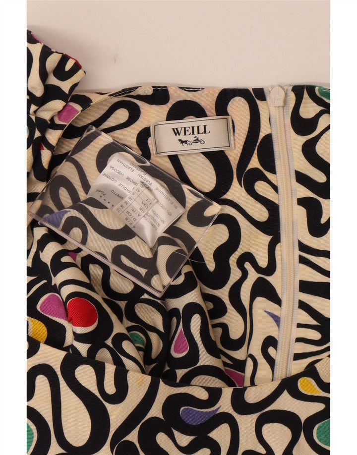 Weill Womens Abstract Pattern Sleeveless A-Line Dress UK 10 Small Off White