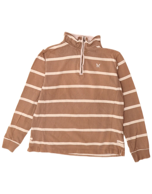 Crew Clothing Womens Zip Neck Sweatshirt Jumper UK 16 Large Brown Striped