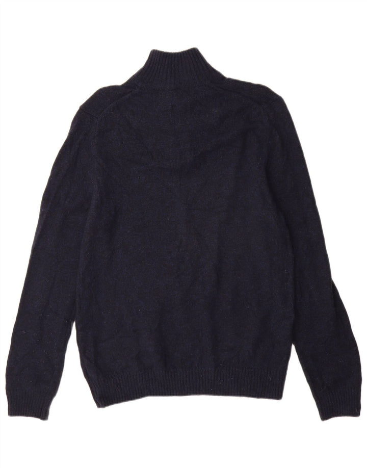 Marks & Spencer Mens Zip Neck Jumper Sweater Medium Navy Blue Lambswool