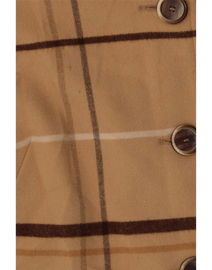Marks & Spencer Womens Overcoat UK 8 Small Beige Check Polyester