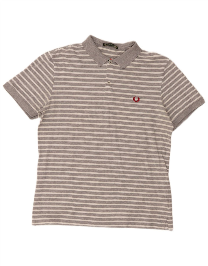 Fred Perry Mens Polo Shirt 2XL Grey Striped Cotton