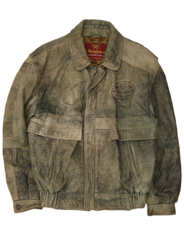 Douglas Mens Leather Jacket UK 38 Medium Khaki Leather